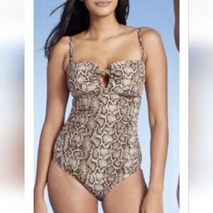 NWOT Kona Sol Brown and Tan One Piece Swimwear with Sweetheart Neckline